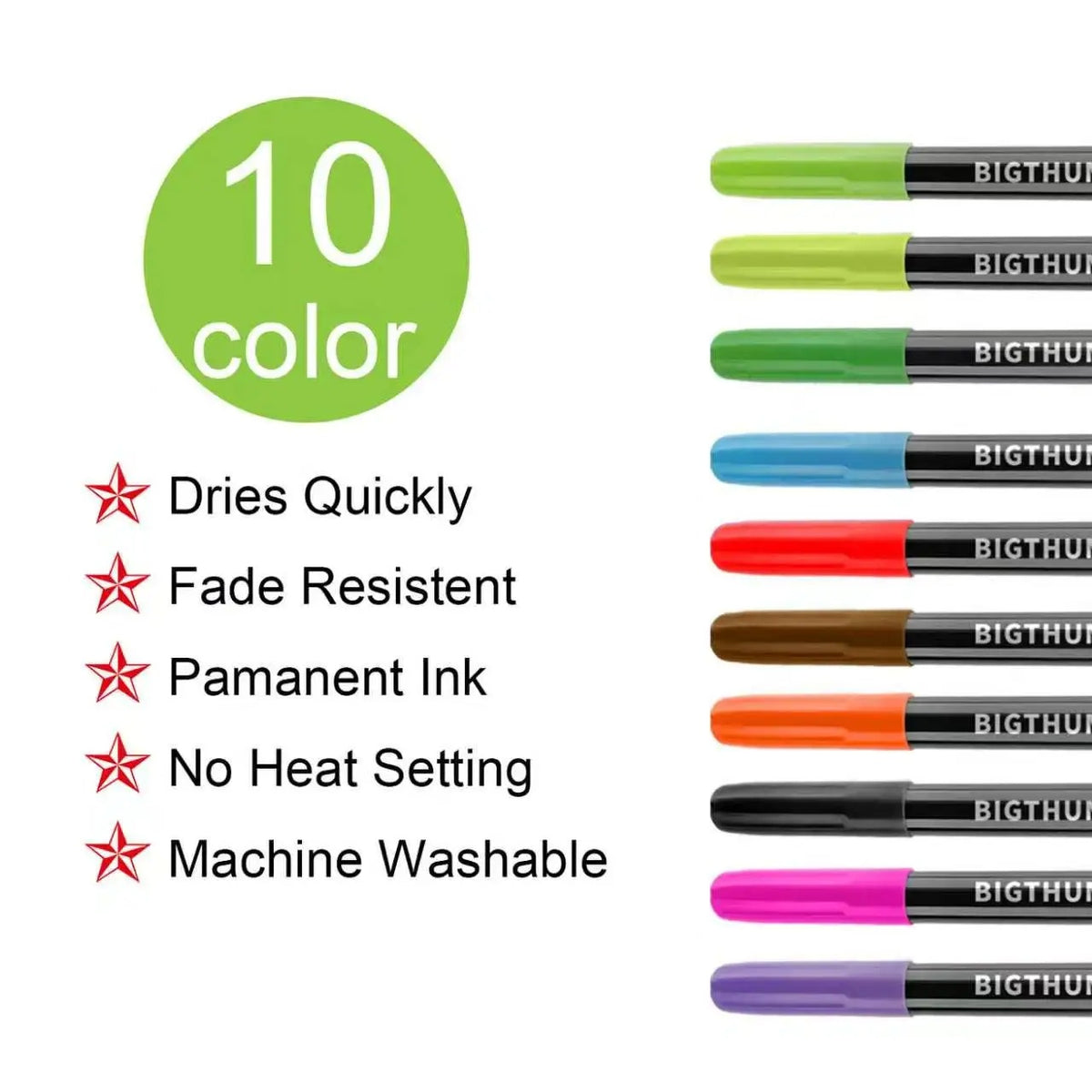 Pack of 10 washable fabric markers for The Coloring Pajama