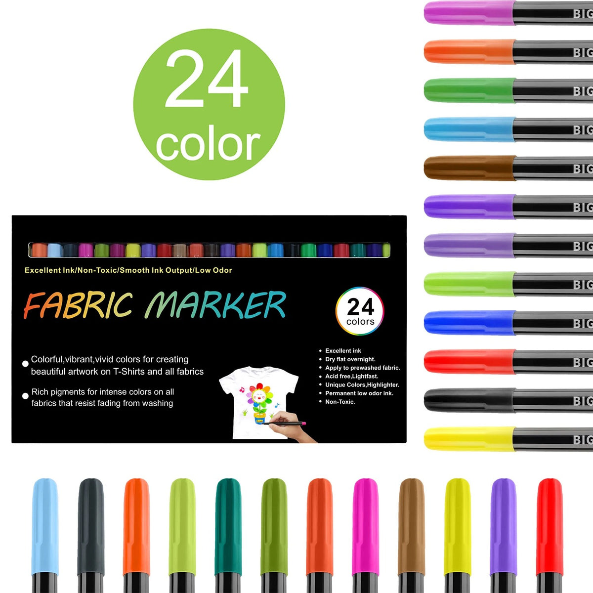 Pack of 24 washable fabric markers for The Coloring Pajama - best value
